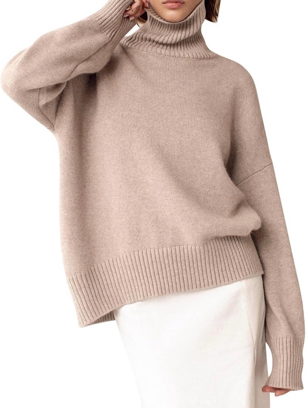 Cozy Oversized Cowl Neck Sweater in Beige